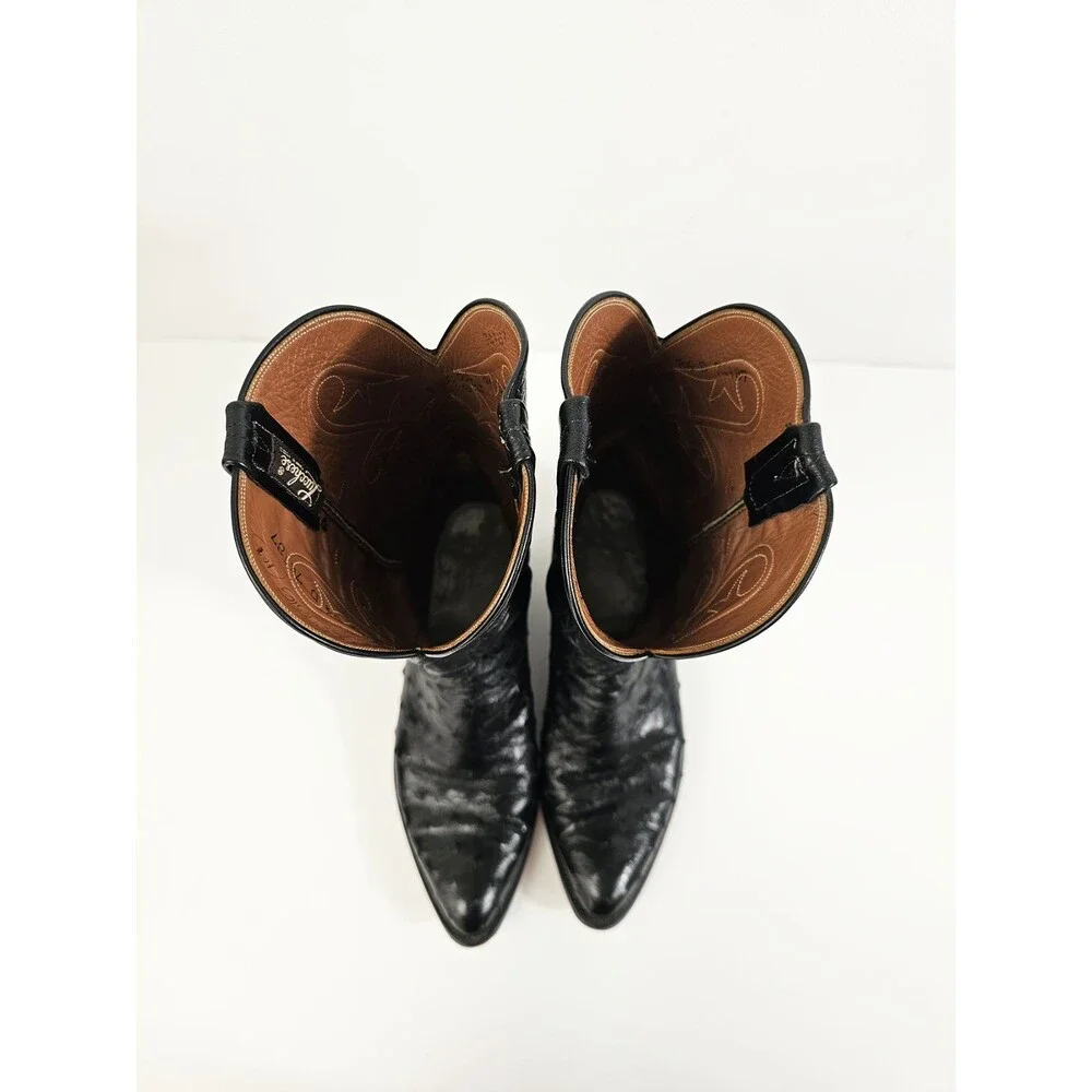 Lucchese 8.5 D Black Full Quil Ostrich Leather Cowboy Boots Proto Type Limited
